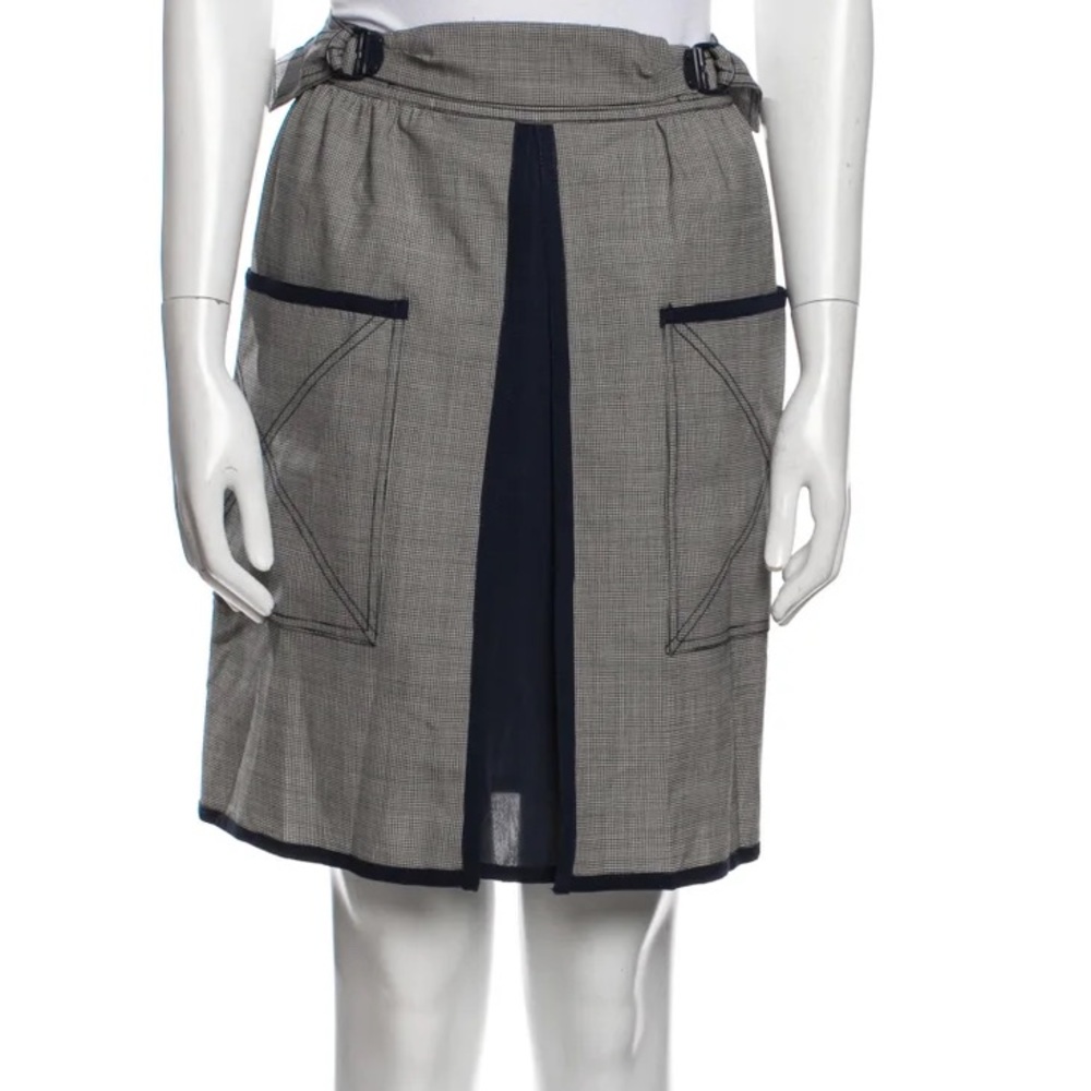 Z Spoke by Zac Posen‎ New pleated plaid Wool wrap Skirt buckle patch pockets